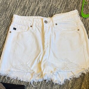 Women's White Distressed Denim Shorts
